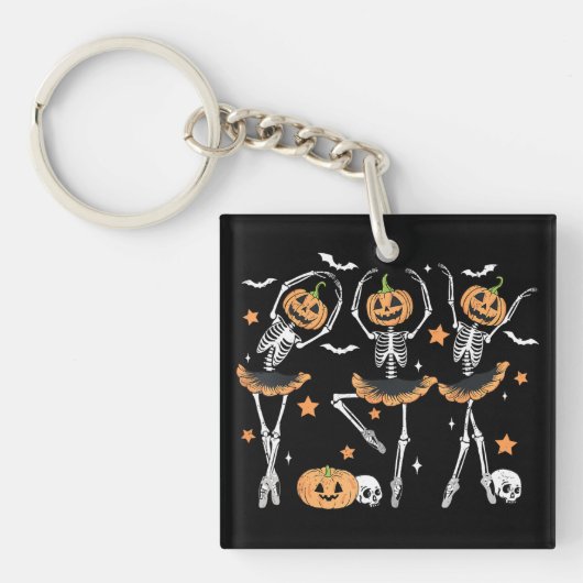Ballet Pumpkin Skeleton Scary Halloween Sleutelhanger (voorkant)