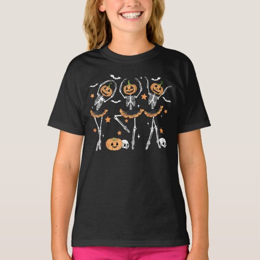 Ballet Pumpkin Skeleton Scary Halloween T-shirt (Voorkant)