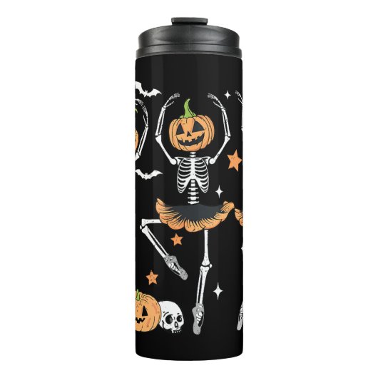 Ballet Pumpkin Skeleton Scary Halloween Thermosbeker (Voorkant)