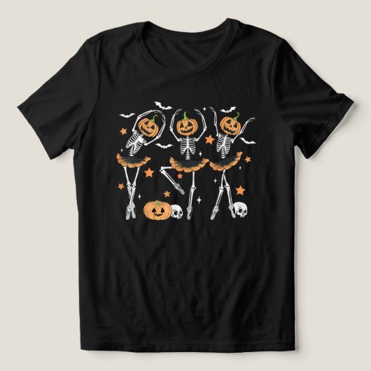 Ballet Pumpkin Skeleton Scary Halloween Tri-Blend Shirt (Design voorkant)