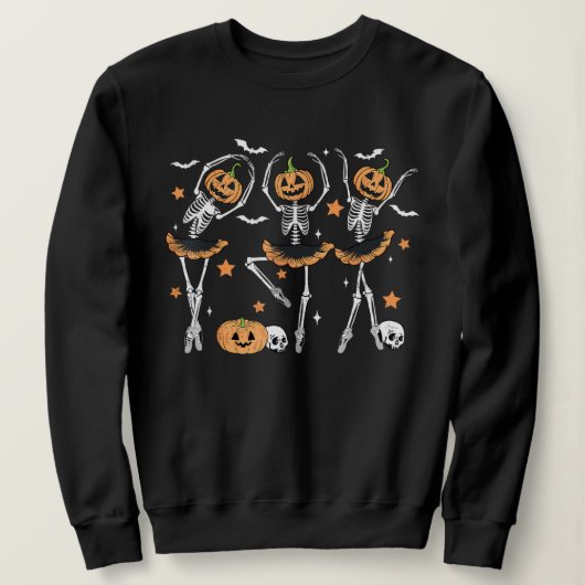 Ballet Pumpkin Skeleton Scary Halloween Trui (Design voorkant)