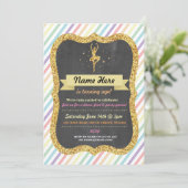 Ballet Rainbow Pink Gold Glitter Birthday Invite Kaart (Staand voorkant)