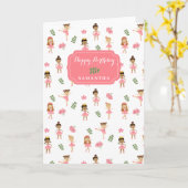 Ballet Roze Ballerina's Dancing Meisje Verjaardag Kaart (Gele Bloem)