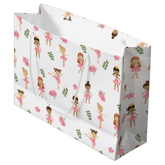 Ballet Roze Ballerina's Dancing Pattern Groot Cadeauzakje (Voorkant Gekanteld)