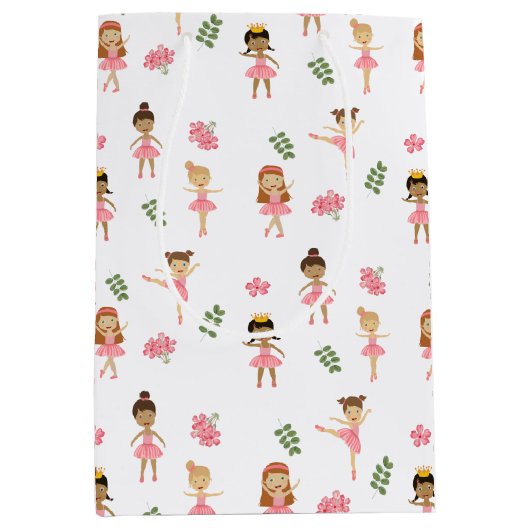 Ballet Roze Ballerina's Dancing Pattern Medium Cadeauzakje (Voorkant)