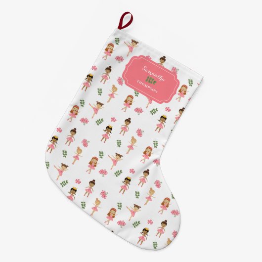 Ballet Roze Ballerina's Dancing Pattern Meisje Grote Kerstsok (Voorkant (Hangend))