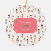 Ballet Roze Ballerina's Dancing Pattern Meisje Keramisch Ornament (Voorkant)