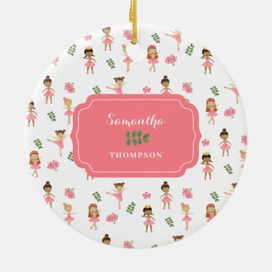 Ballet Roze Ballerina's Dancing Pattern Meisje Keramisch Ornament (Achterkant)