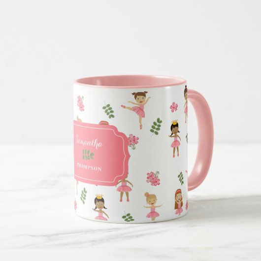 Ballet Roze Ballerina's Dancing Pattern Meisje Mok (Voorkant rechts)