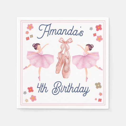 Ballet Schattige Pastel Ballerina Verjaardag Servet (Voorkant)