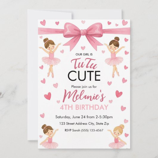 Ballet Schattigee Meisjes Pastel Ballerina Verjaar Kaart (Voorkant)
