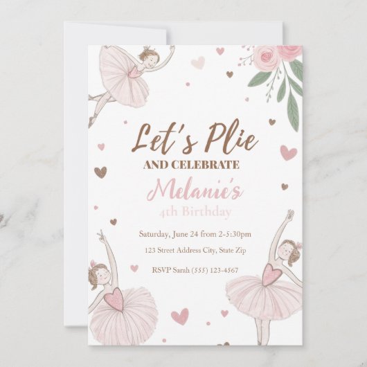 Ballet Schattigee Meisjes Pastel Ballerina Verjaar Kaart (Voorkant)