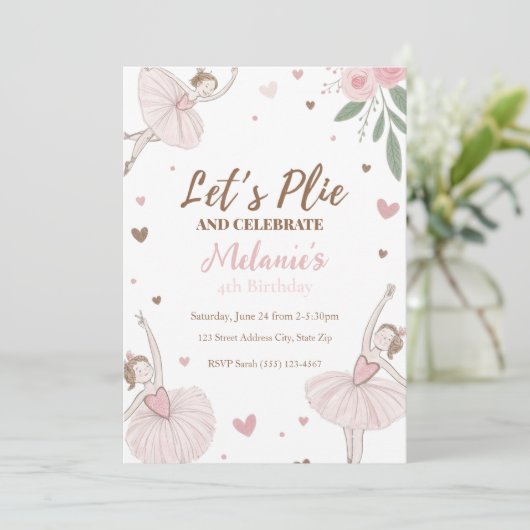 Ballet Schattigee Meisjes Pastel Ballerina Verjaar Kaart (Staand voorkant)