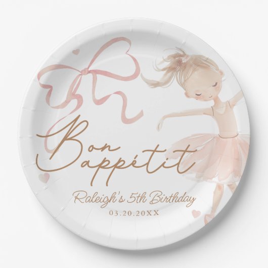 Ballet Schattigee Meisjes Pastel Ballerina Verjaar Papieren Bordje (Voorkant)