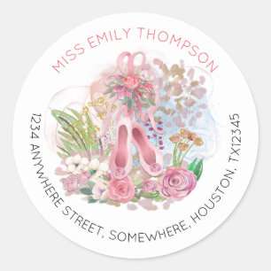 Ballet Schoenen Bloemen Naam Retouradres Ronde Sticker