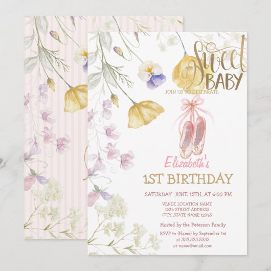 Ballet Schoenen Streep Wildbloemen Verjaardag Kaart (Voorkant / Achterkant)