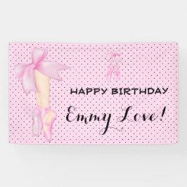 Ballet schoenen strik roze & zwart polka stippen spandoek