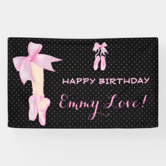 Ballet schoenen strik roze & zwart polkadot spandoek