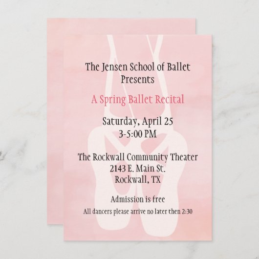 Ballet School Dance - Uitnodiging tot overweging (Voorkant / Achterkant)
