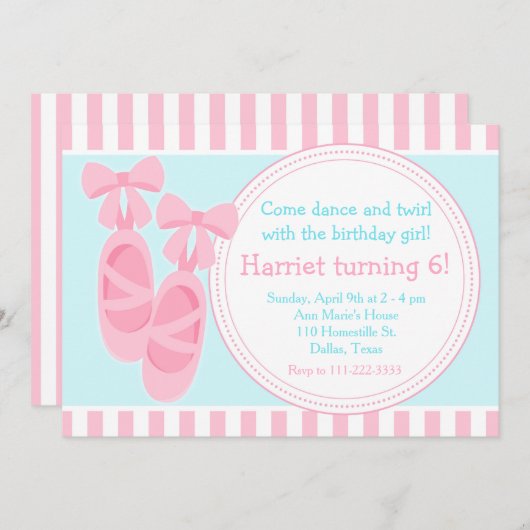 Ballet Slippers Ballerina Birthday Party Kaart (Voorkant / Achterkant)