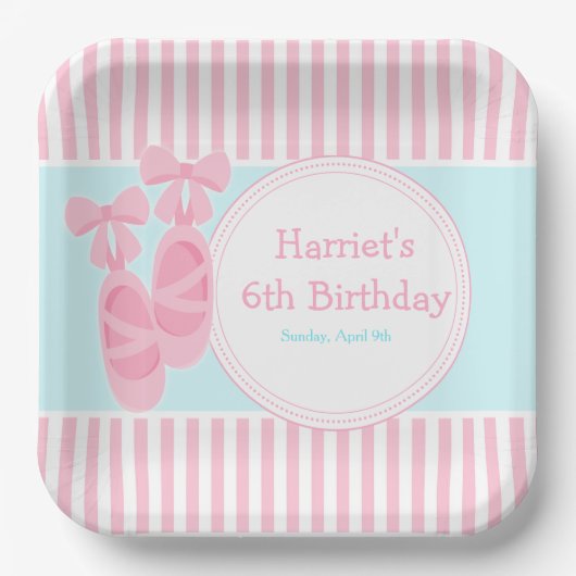 Ballet Slippers Ballerina Birthday Party Papieren Bordje (Voorkant)