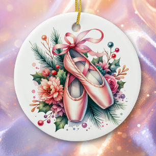 Ballet Slippers, Bloemen Gepersonaliseerde Kerst Keramisch Ornament