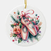 Ballet Slippers, Bloemen Gepersonaliseerde Kerst Keramisch Ornament (Voorkant)
