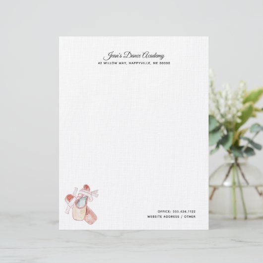 Ballet Slippers Dance Studio Custom Letterhead Persoonlijk Briefhoofd (Staand voorkant)
