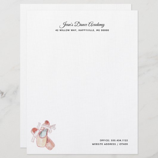 Ballet Slippers Dance Studio Custom Letterhead Persoonlijk Briefhoofd (Voorkant / Achterkant)
