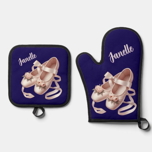 Ballet Slippers met Lint & pioen Versieringen Ovenwant & Pannenlap Set (Voorkant)