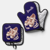 Ballet Slippers met Lint & pioen Versieringen Ovenwant & Pannenlap Set (Voorkant / Achterkant)