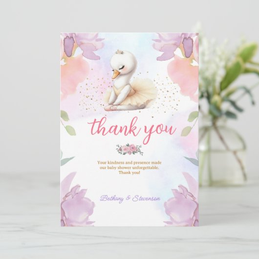 Ballet Swan Baby Meisje Douche Bedankkaart (Staand voorkant)