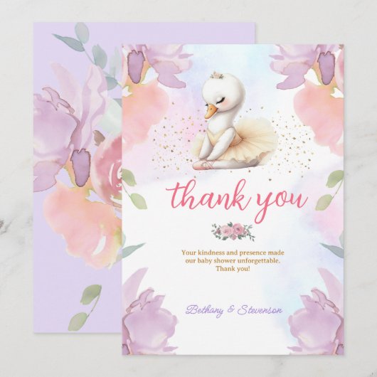 Ballet Swan Baby Meisje Douche Bedankkaart (Voorkant / Achterkant)