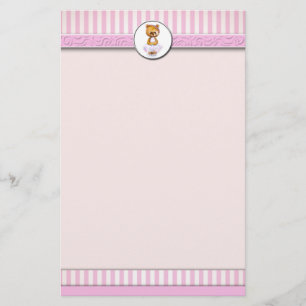 Ballet Teddy Bear Pink Snoep Stripe Letterhead A4 Briefpapier