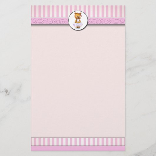Ballet Teddy Bear Pink Snoep Stripe Letterhead A4 Briefpapier (Voorkant)