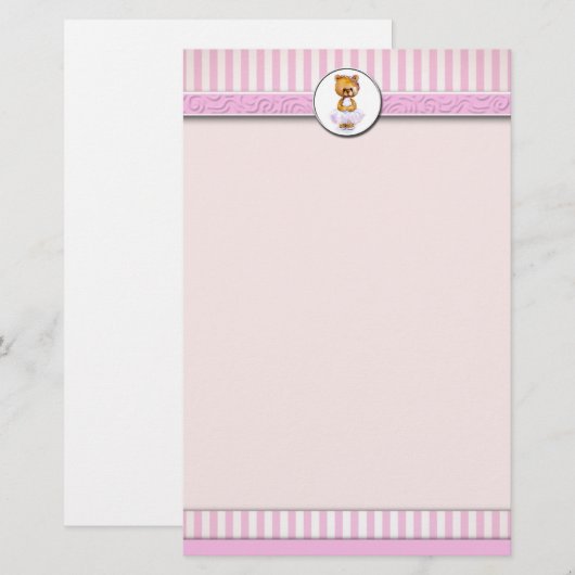 Ballet Teddy Bear Pink Snoep Stripe Letterhead A4 Briefpapier (Voorkant / Achterkant)