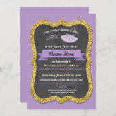 Ballet Tiara Tutu Paars Glitter Birthday Invite Kaart (Voorkant / Achterkant)