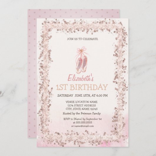 Ballet Toe Shoes Glitter Lijst Birthday Kaart (Voorkant / Achterkant)