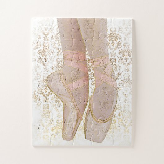 Ballet Toe Shoes Jigzaag Puzzle - Roze Gold White Legpuzzel (Verticaal)