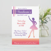 Ballet, uitnodiging voor een paarse ballerina (Staand voorkant)