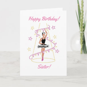 Ballet & Vlaggetjes Zuster Verjaardag (Zwart/Bruin Kaart