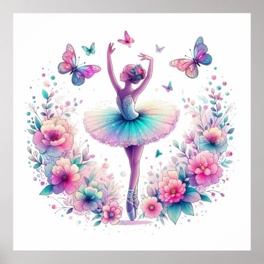 Ballet, Vlinders en Bloemen Poster (Voorkant)