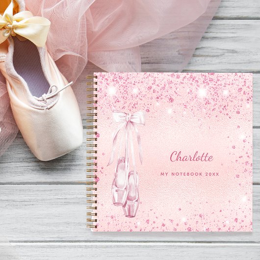 Balletdansblauw roze glitter monogram notitieboek