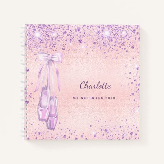Balletdansblauw roze paarse glitter monogram notitieboek (Voorkant)
