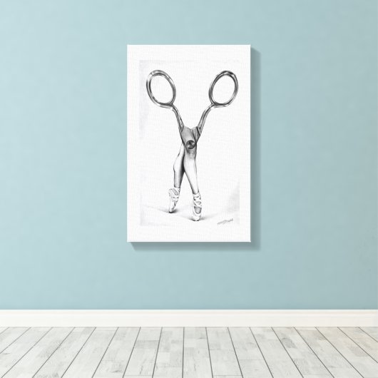 Balletdanscissors Ballerina Surreal tekening Canvas Afdruk (Insitu (Houten vloer))