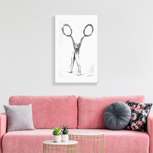 Balletdanscissors Ballerina Surreal tekening Canvas Afdruk (Insitu (Woonkamer))