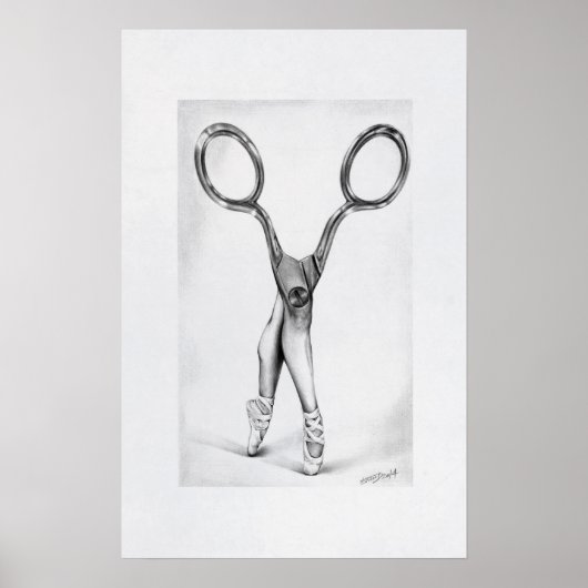 Balletdanscissors Ballerina Surreal tekening Poster (Voorkant)