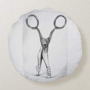 Balletdanscissors Ballerina Surreal tekening Rond Kussen
