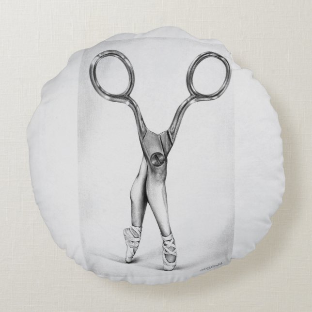 Balletdanscissors Ballerina Surreal tekening Rond Kussen (Achterkant)