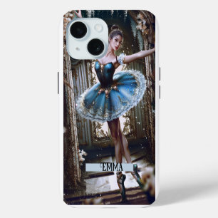 Balletdanser in een blauwe Tutu Aangepaste Naam iPhone 15 Case
